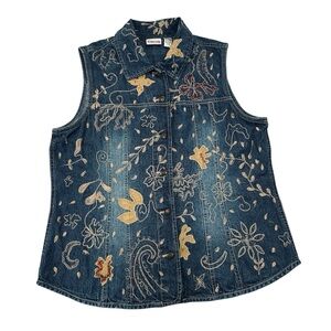 Embroidered Denim Vest – Large (Chico’s Size 2)